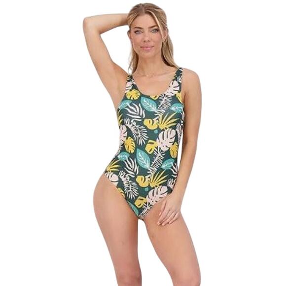 New Real Essentials One Piece Tropical Swimsuit Large - Picture 1 of 4